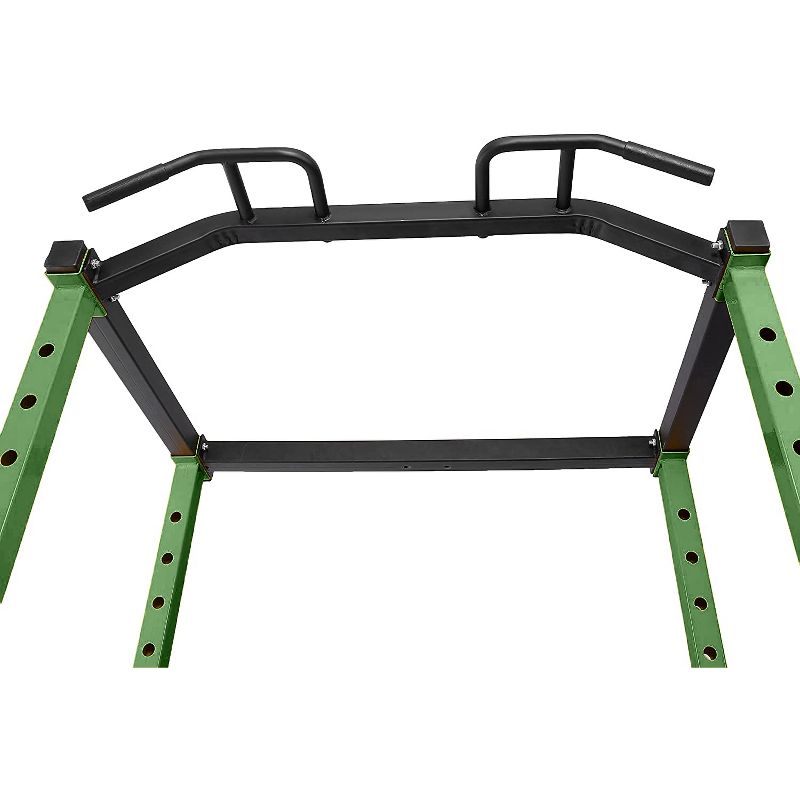HulkFit HFPC-GR 1,000 Pound Capacity Adjustable Power Cage with 2 Safety Bars and Dip Bars & Customizable Add Ons, Cage Only, Green