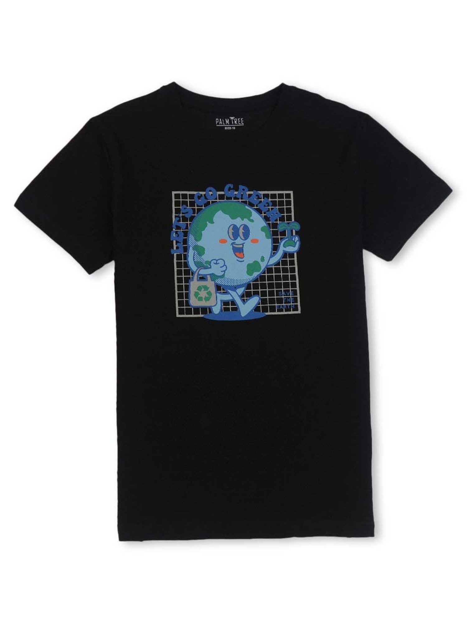 Palm Tree Kids Black & Blue Cotton Printed T-Shirt