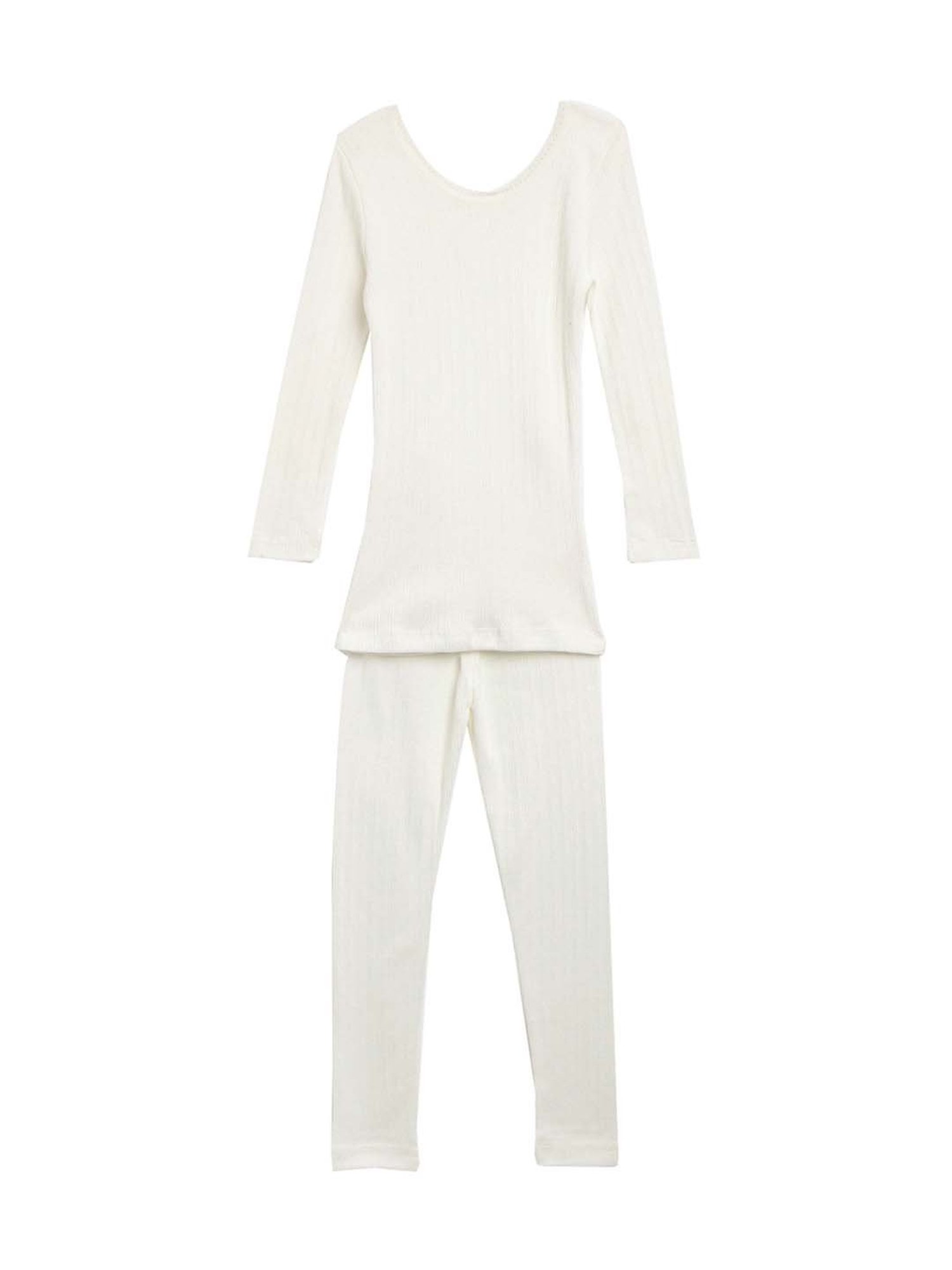 Kanvin Kids Off White Regular Fit Thermal Top & Pants Set