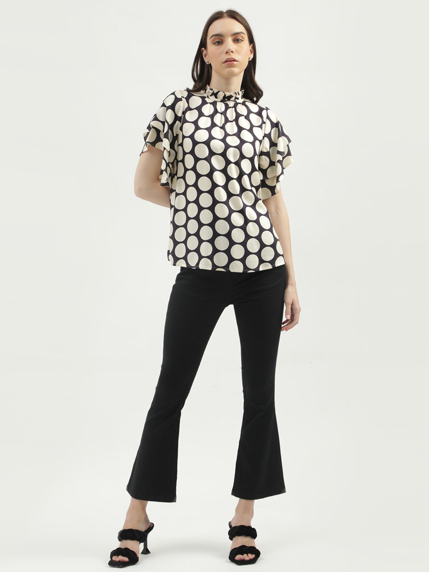 United Colors of Benetton Beige & Black Polka Dot Top