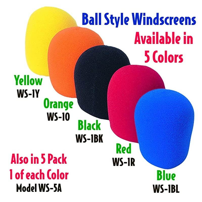 Deluxe 5 Color Assorted Foam Ball Style Microphone Windscreens WS5A