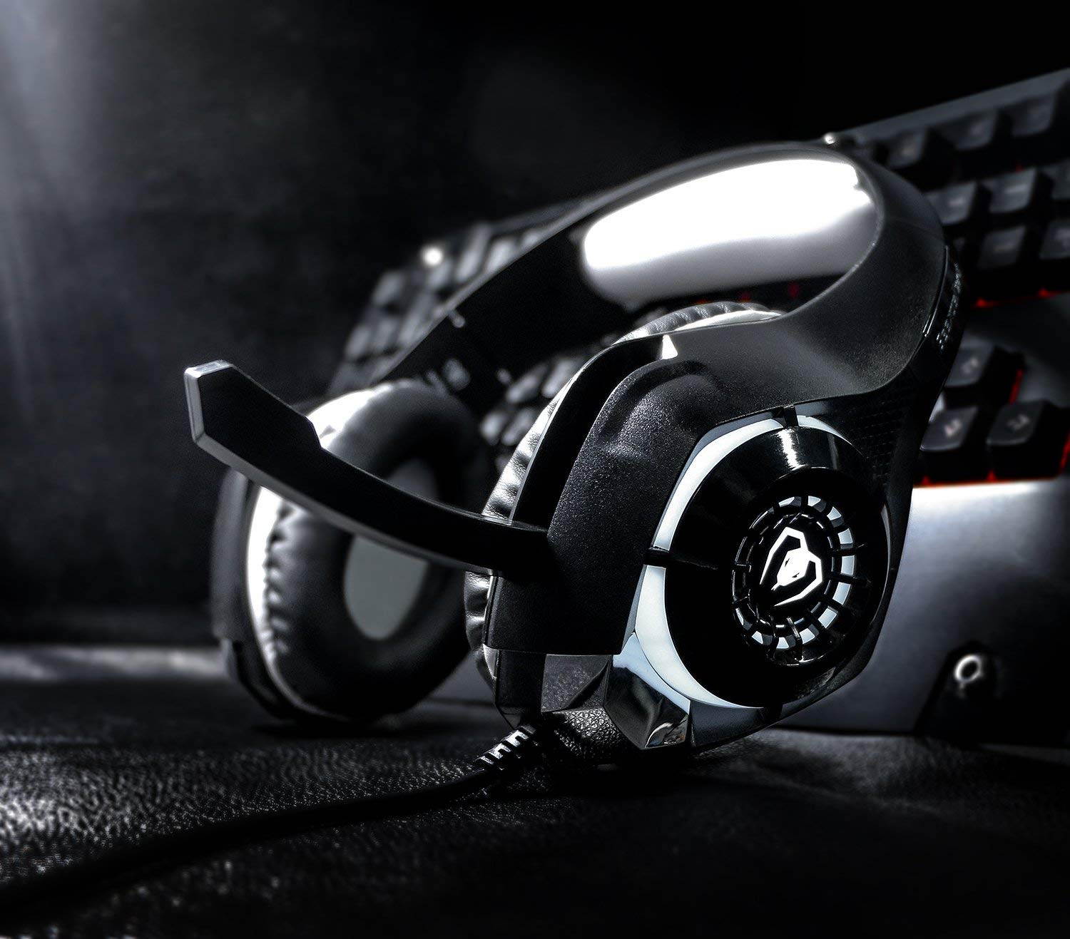 Beexcellent GM-1  Gaming Headset for PS4 Xbox One PC Gaming Headphone with Crystal Stereo Bass Surround Sound, LED Lights & Noise-Isolation Microphone