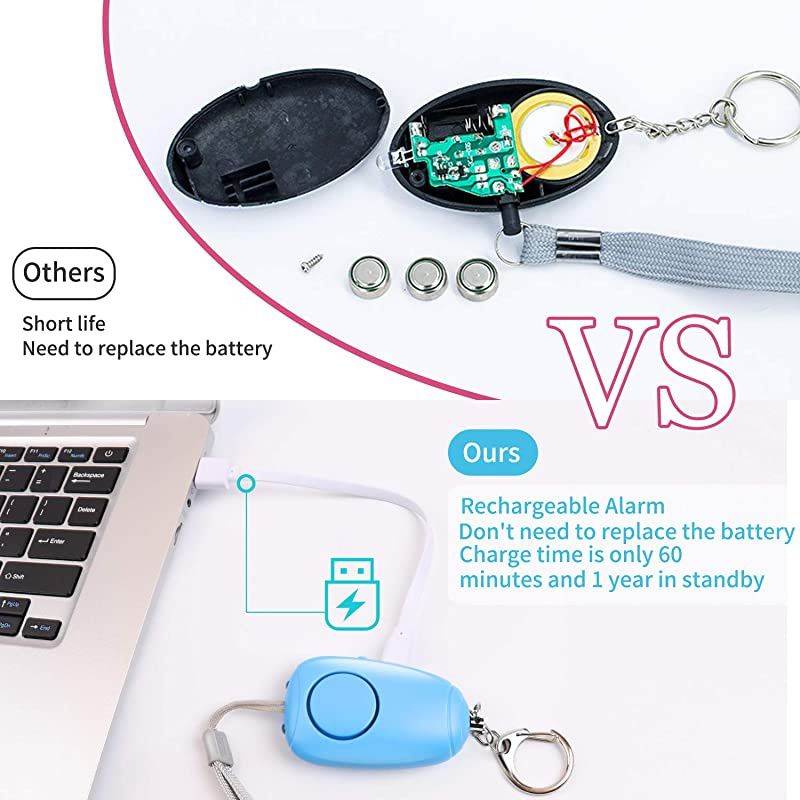 Safe Personal Alarm for Women 3 Pack 130db Safety Siren Keychain Alarm Self Defense with USB Rechargeable Led Light Emergency Safesound Security Alarm for Kids Elderly