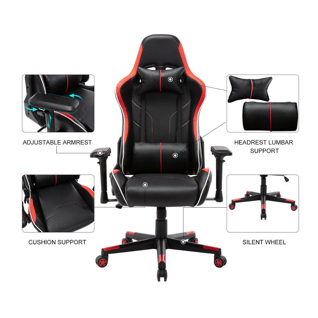 New High Back Swivel Chair Racing Gaming Chair Office Chair With Armrests & Pillows & Casters