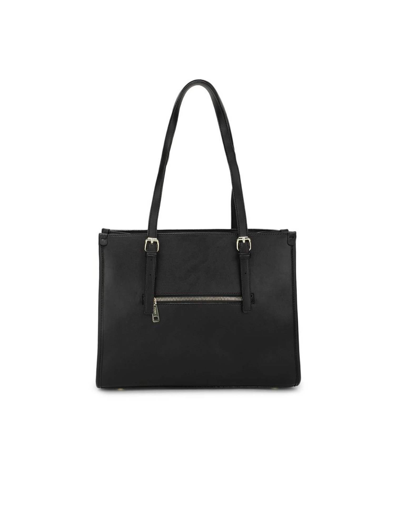 Tyra Hazel Black Solid Faux Leather Tote Handbag