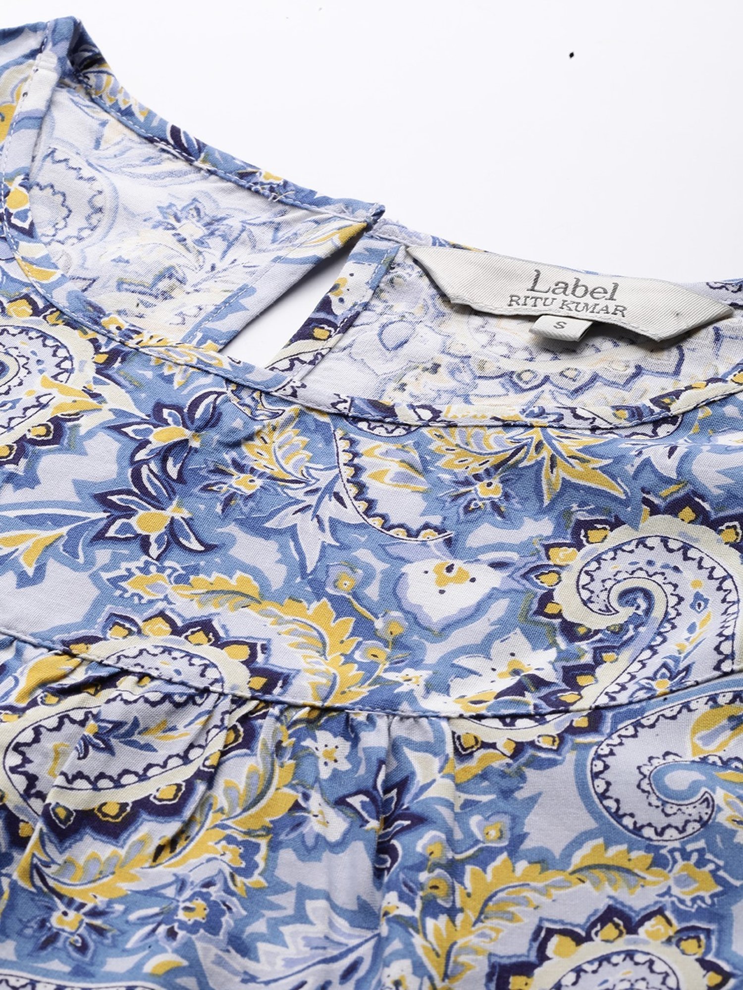 Label Ritu Kumar Navy Blue Rayon Paisley Top