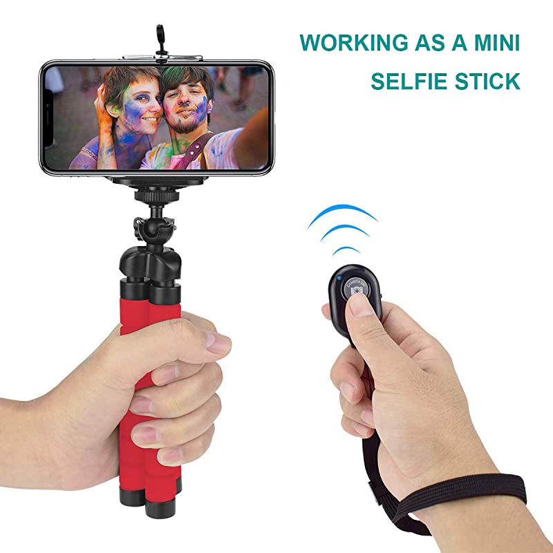 Portable Tripod Mini Bluetooth Flexible Tripod with 360 Remote Control with 14 Screws for iPhone 88 Plus77 Plus Samsung Galaxy S7 S7 Edge Huawei Sony Xperia and etc up to 55Red