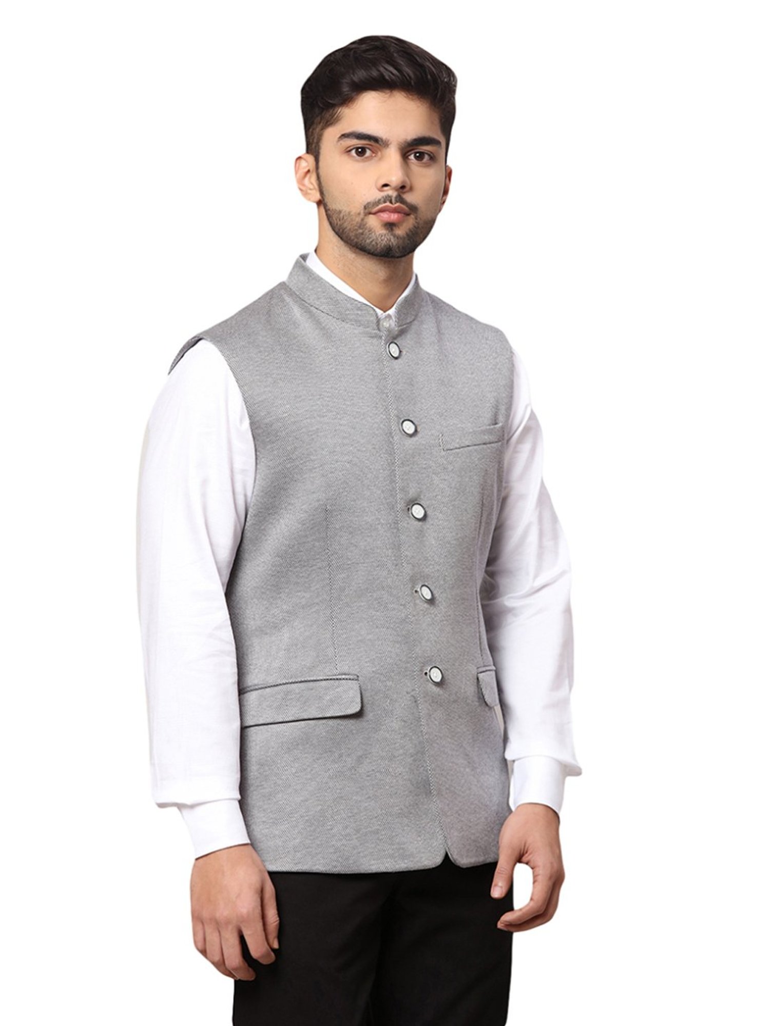 Park Avenue Grey Slim Fit Nehru Jacket