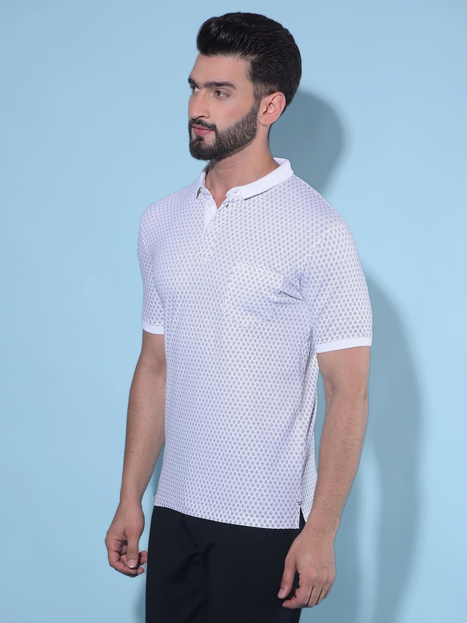 Crimsoune Club White Cotton Slim Fit Printed Polo T-Shirt