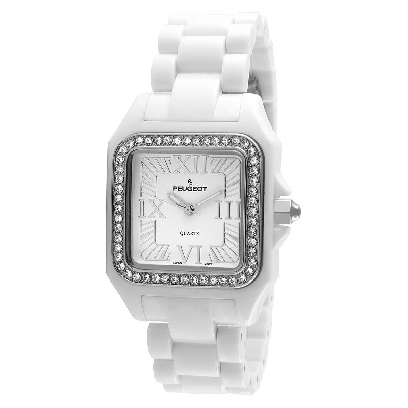 Women's Peugeot Crystal Bezel Acrylic Watch with crystals from Swarovski - White