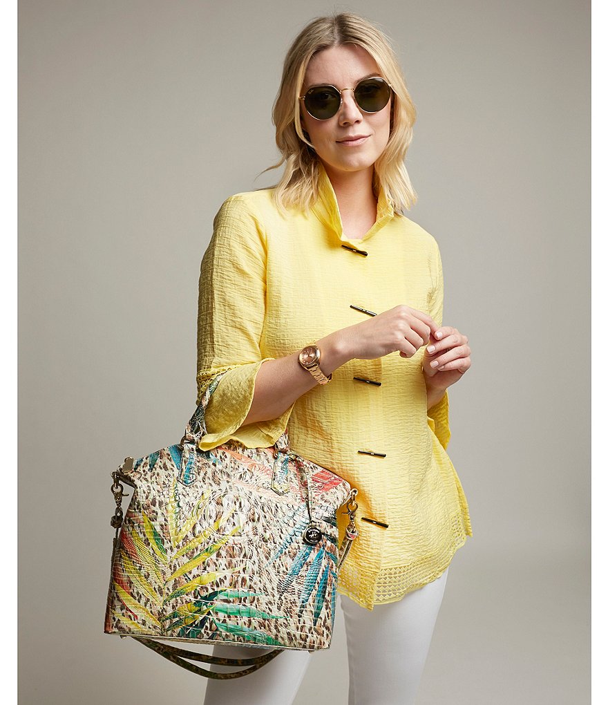 Ali Miles Textured Crochet Hem Wire Neck Blouse