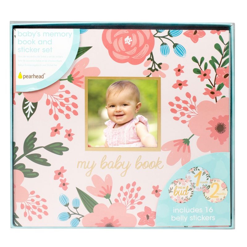 Pearhead Baby Memory Book and Baby Belly Sticker Set Floral Photo and Scrapbook Albums