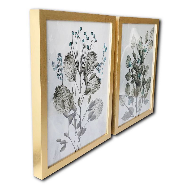 (Set of 2) 16" x 20" Leaves Framed Wall Canvas Silver - Gallery 57