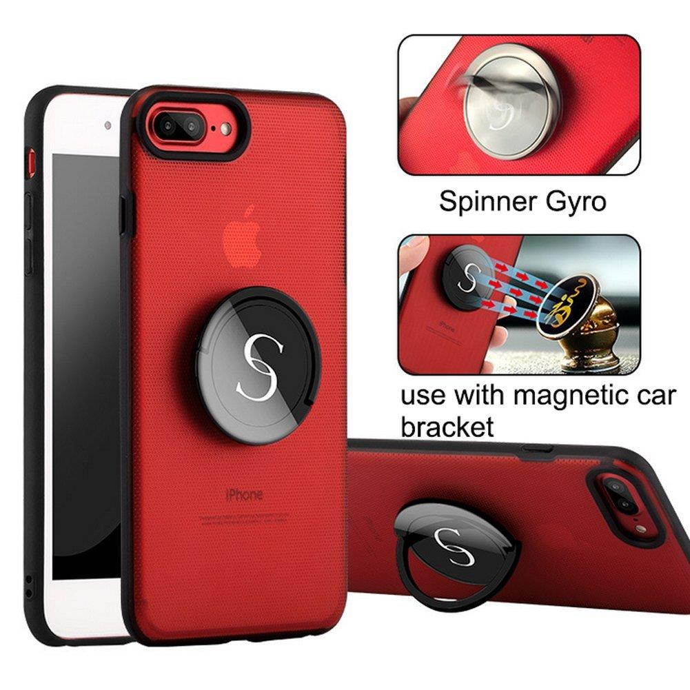 EIGIIS Creative Kickstand Phone Case Ring Holder Case Gyro Spinner Phone Case for iphone 8 (Red)