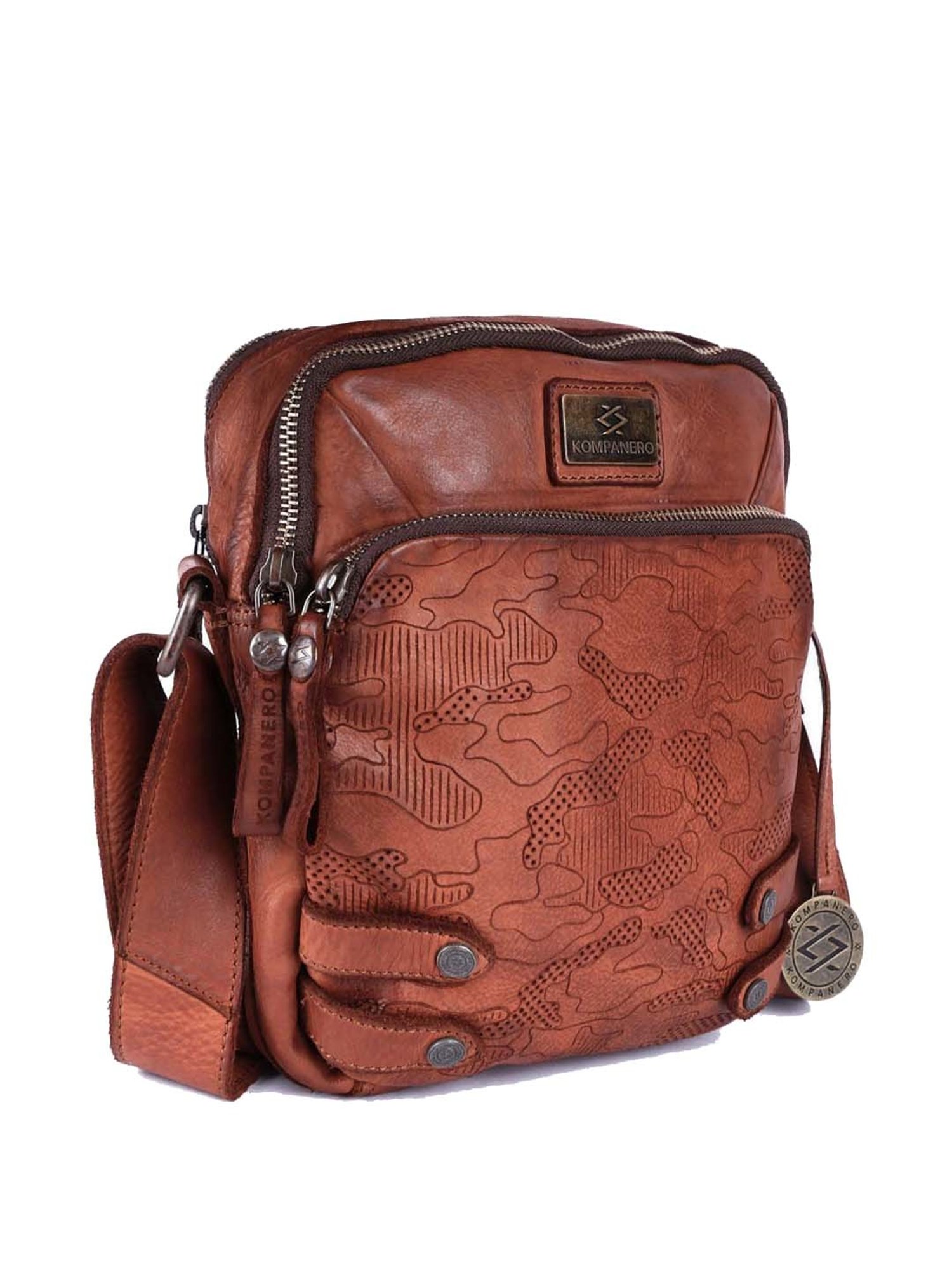 HiLEDER Brown Textured Small Leather 12 inch Cross Body Bag