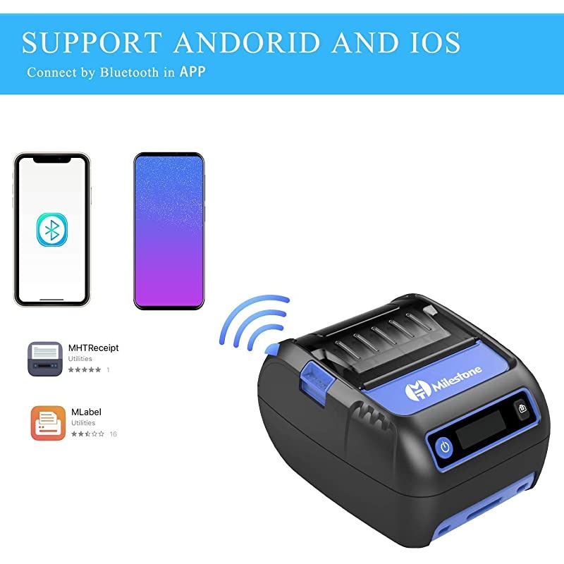 Mobile Thermal Receipt Printer,  Handheld 2 Inches 58mm Mini Portable Bluetooth 4.0 POS Printer Wireless with Rechargeable Battery, Compatible with Android/Windows