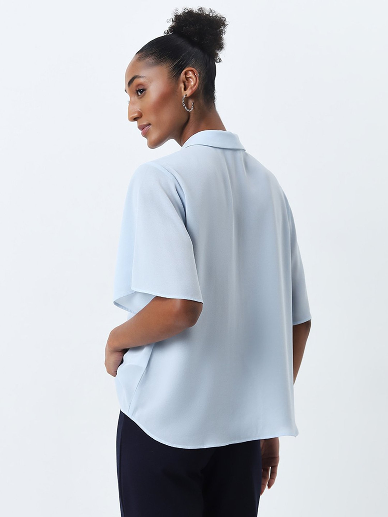 Wardrobe by Westside Light Blue Ruffle-Detailed Top
