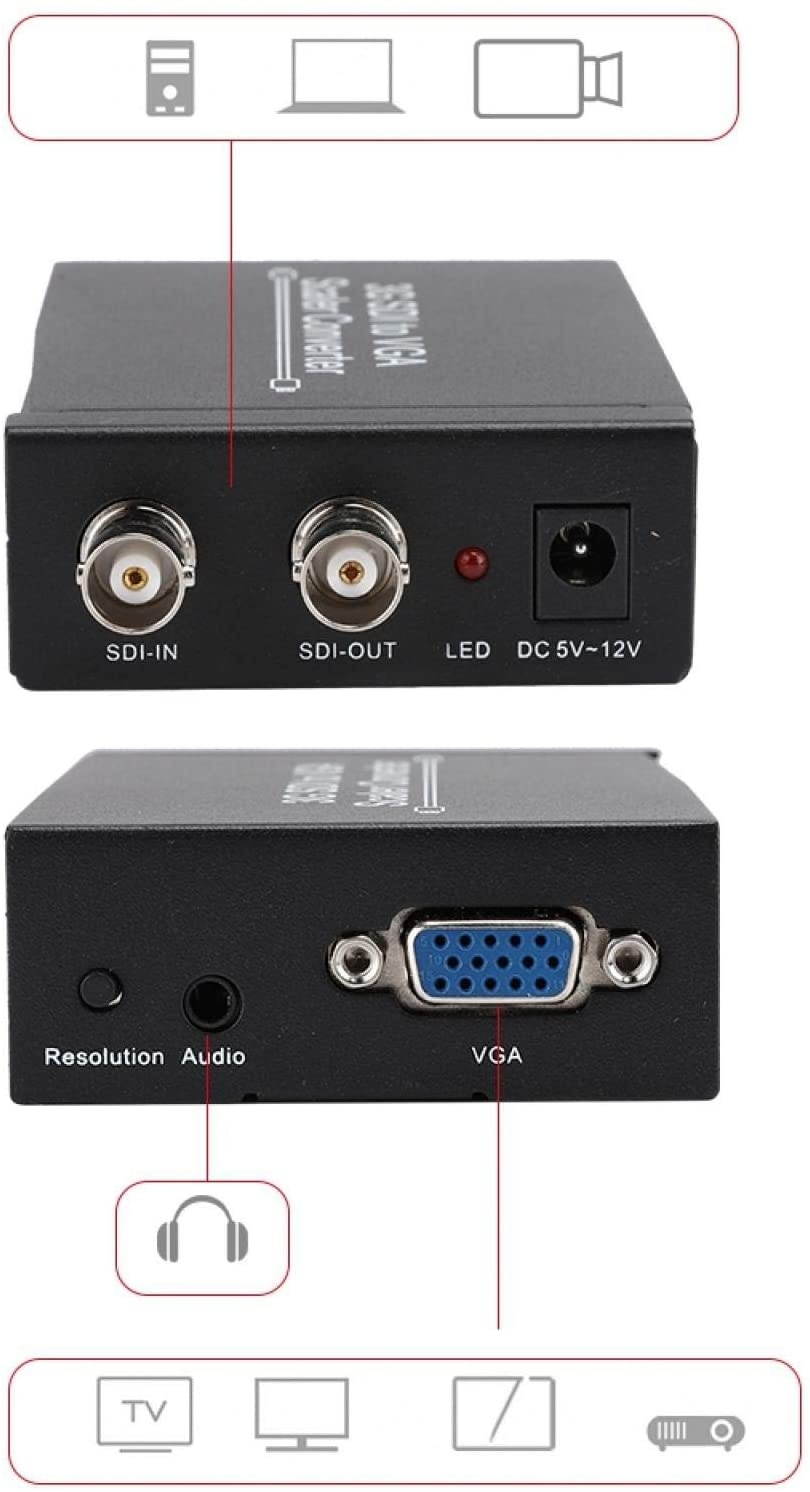 Socobeta 3G SDI to VGA Converter High Bit Rate Loop Output with Manual Power Supply 1080P 100-240V 1PCS (US Plug)