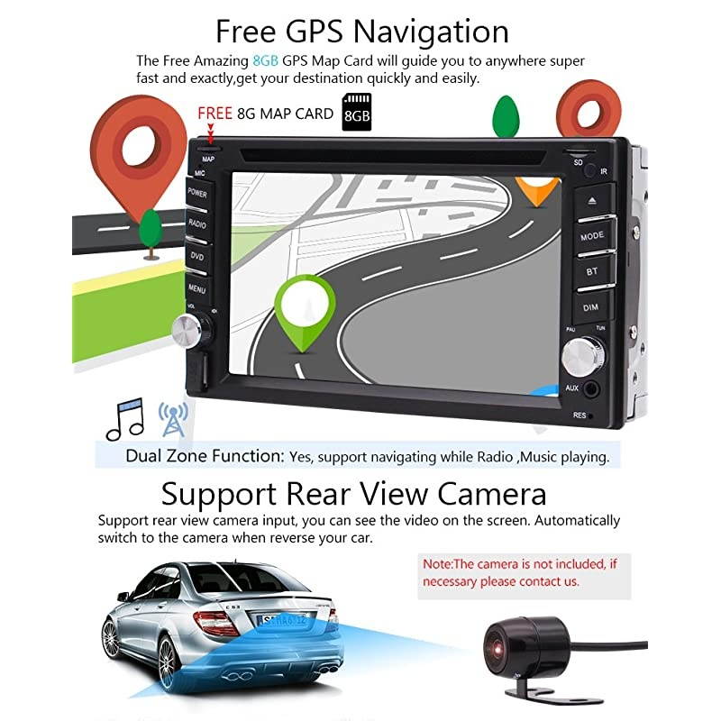Din Car Stereo GPS Navigation System DVD Player Bluetooth 2 Din Car Radio Capacitive Touch Screen + Free Backup Camera Support SWC USB SD 1080P Wireless Remote Control Car Logo Multi Language