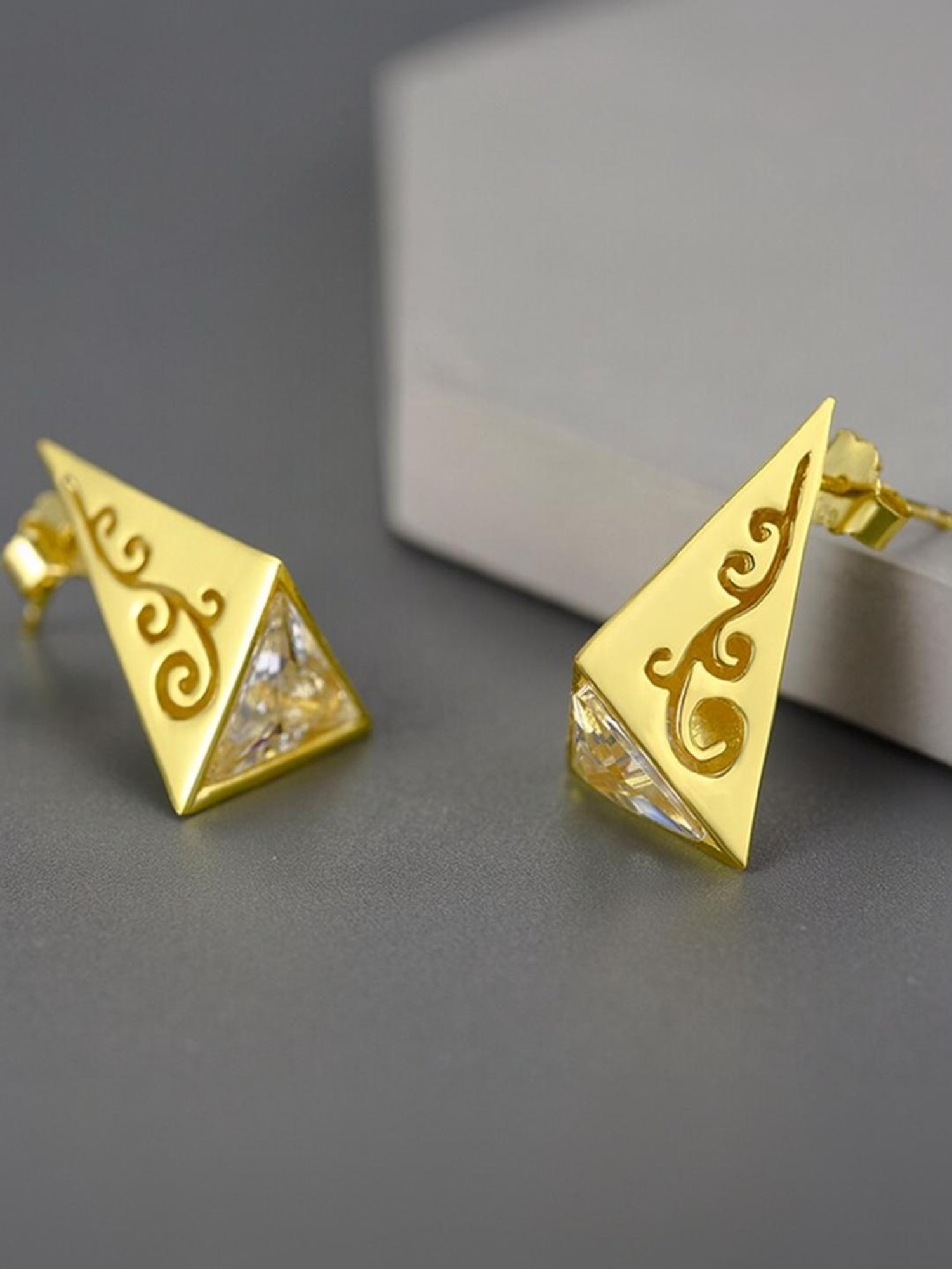 Rihi by P.C. Chandra Jewellers 925 Silver Gold-Plated Triangle Stud Earrings for Women & Girls
