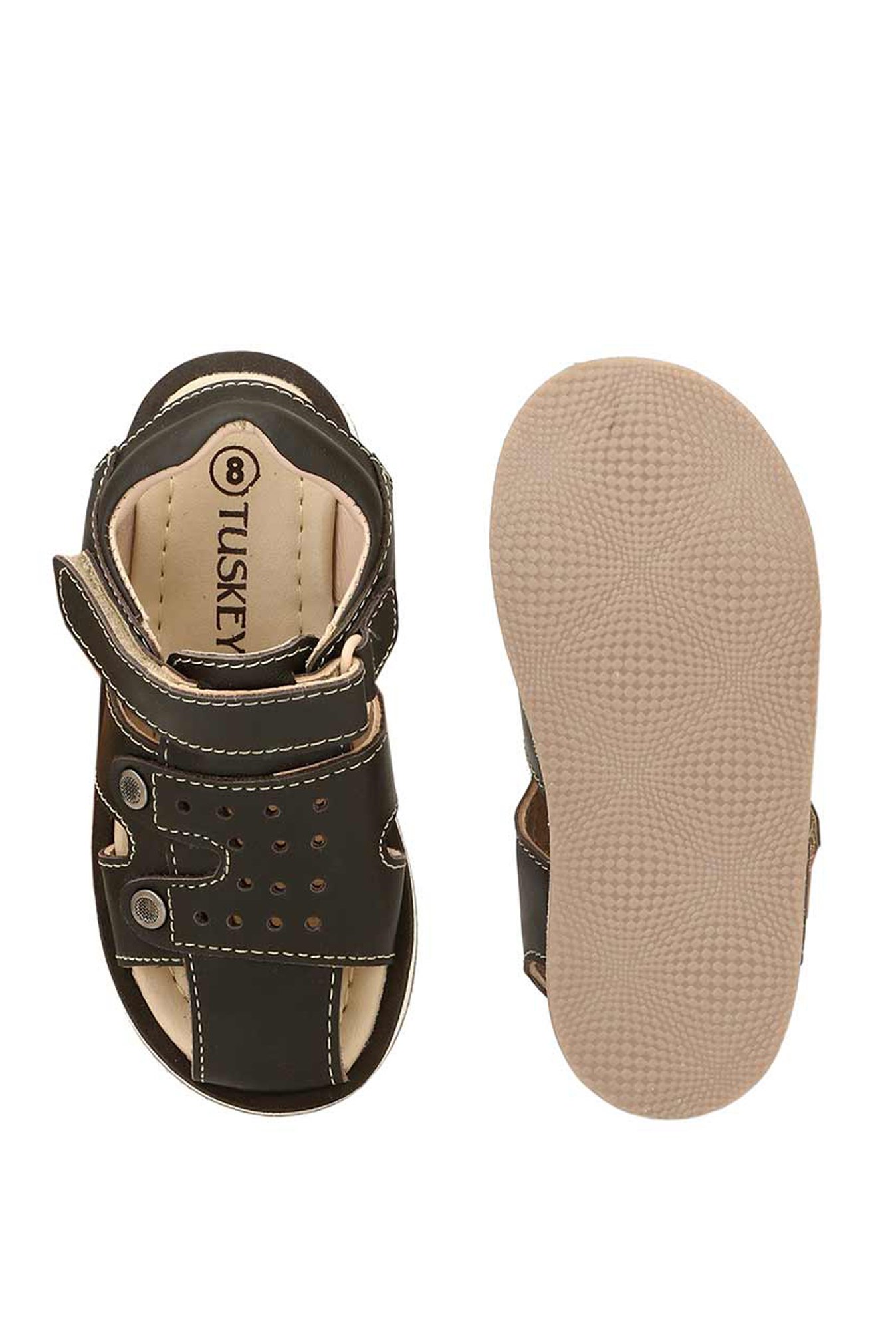 Tuskey Kids Coffee Leather Sandals
