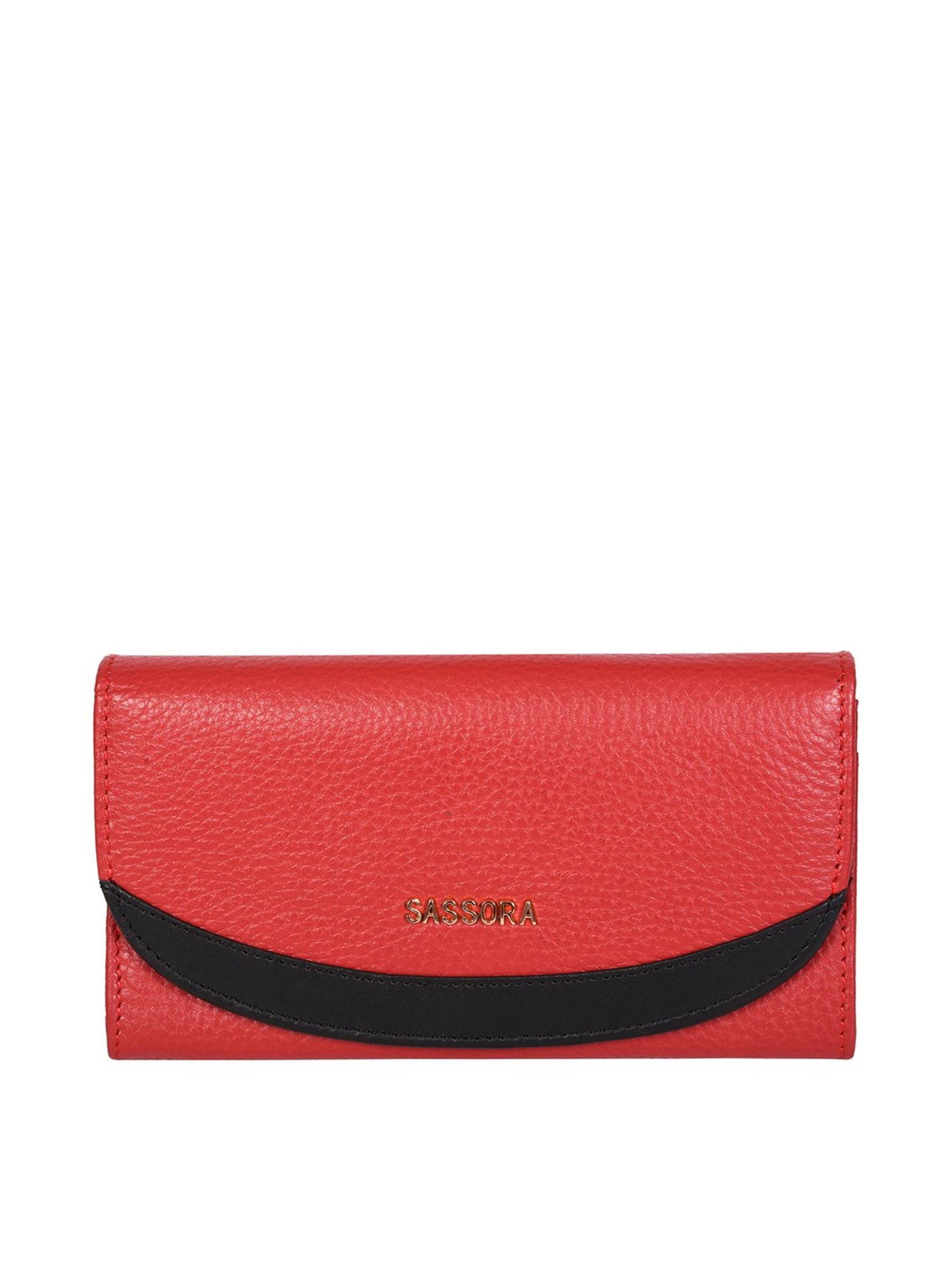 SASSORA Red & Black Solid Rfid Wallet for Women