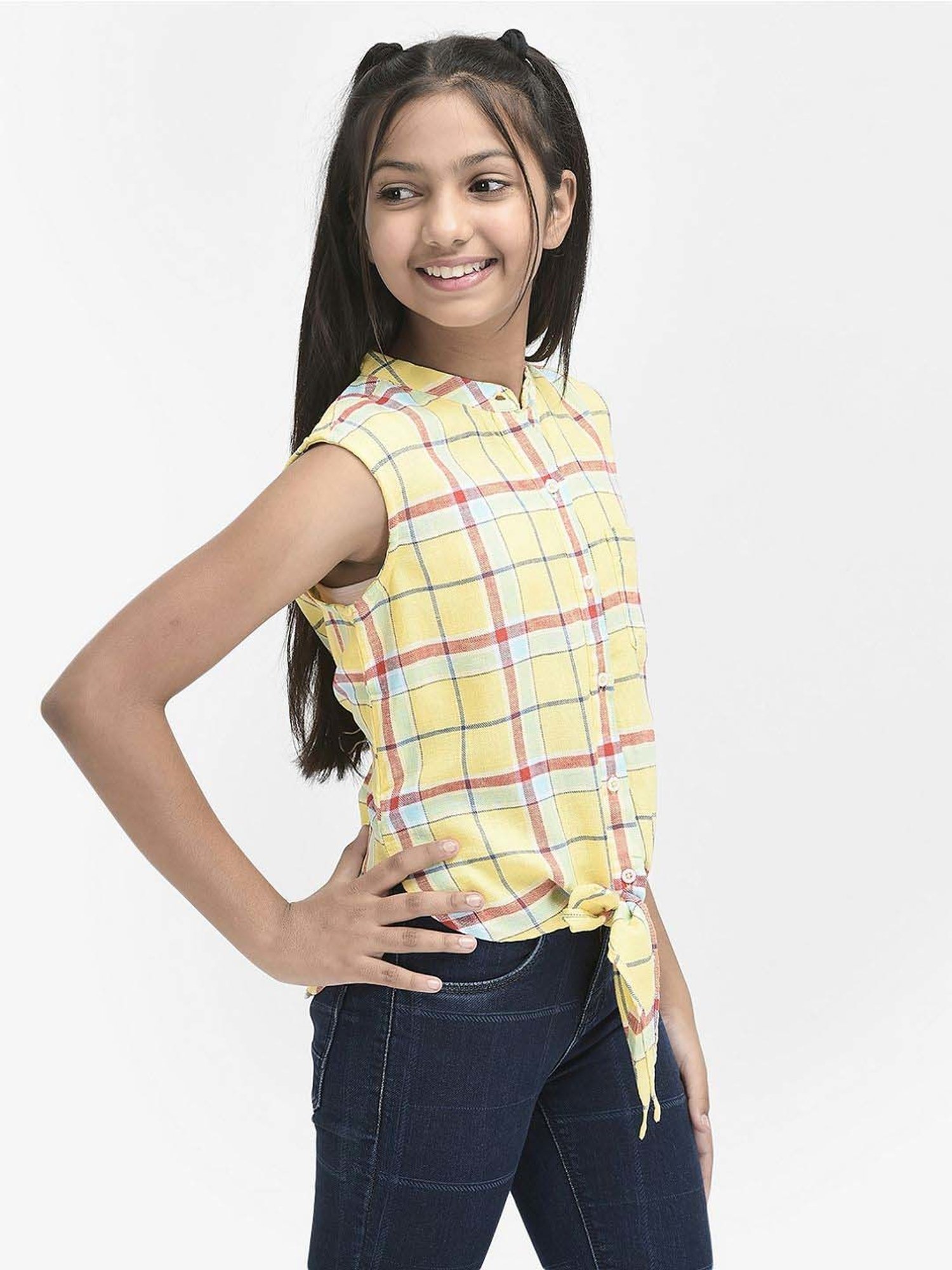 Crimsoune Club Girls Yellow & Red Checks Shirt