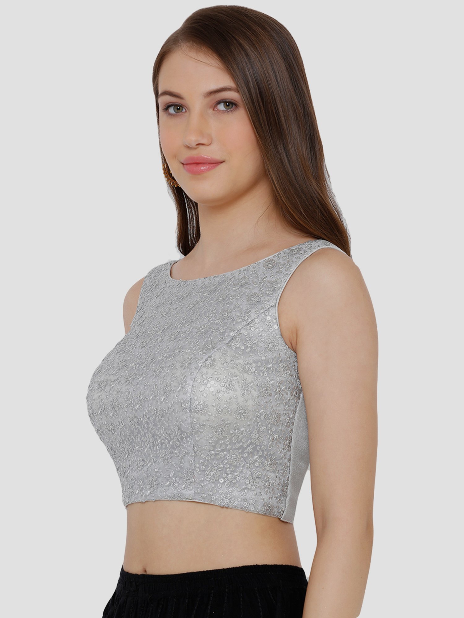 Salwar Studio Silver Embellished Readymade Blouse