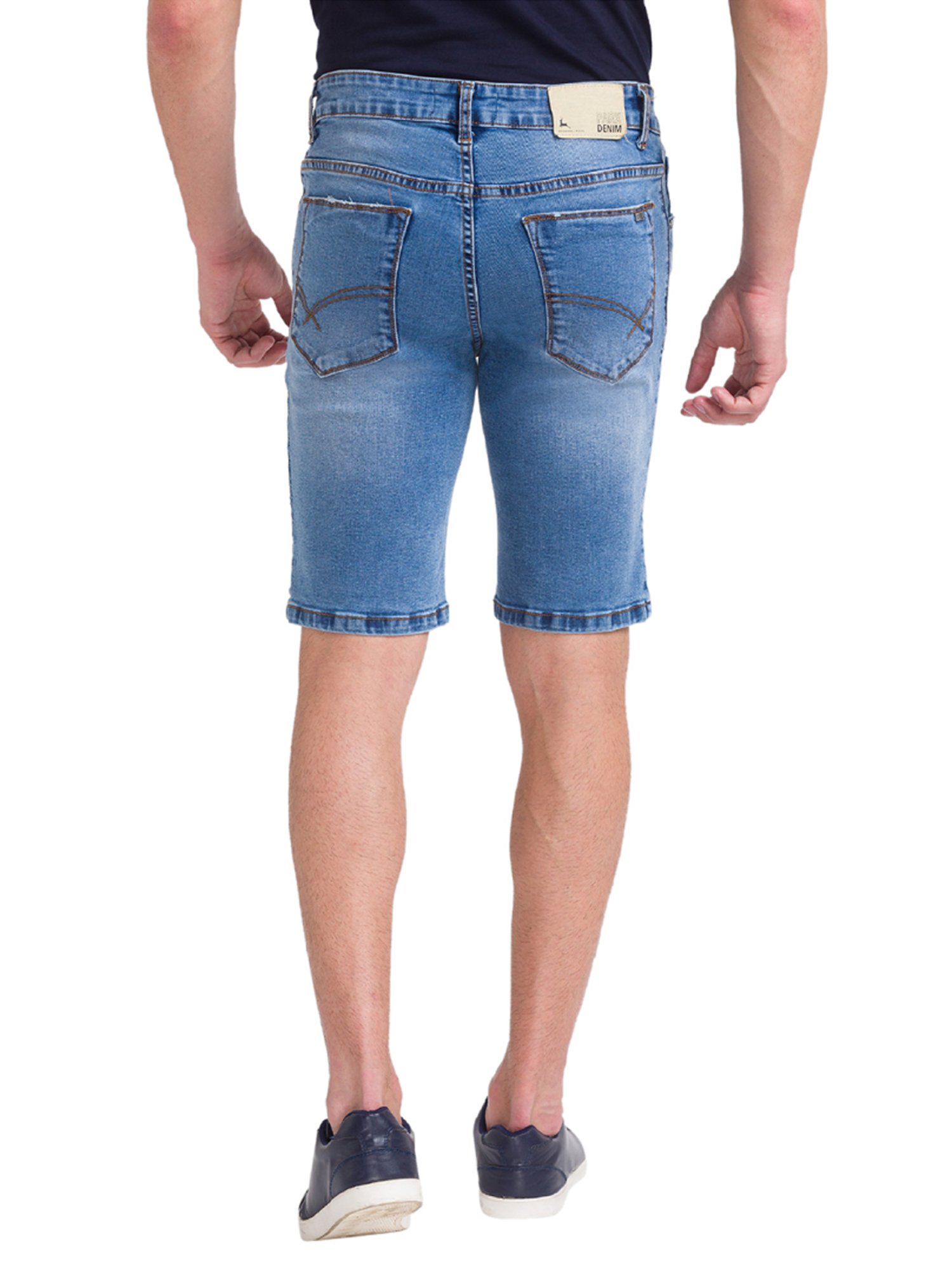 Parx Blue Regular Fit Distressed Denim Shorts