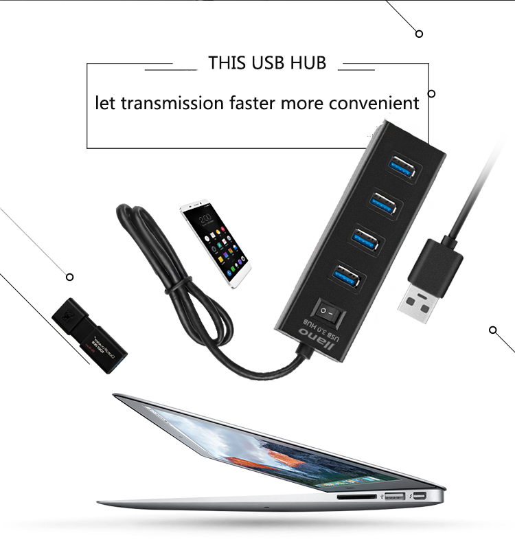 llano USB HUB 3.0 external 4-port USB splitter for iMac laptop accessories USB HUB multi-port high-speed expansion High Speed