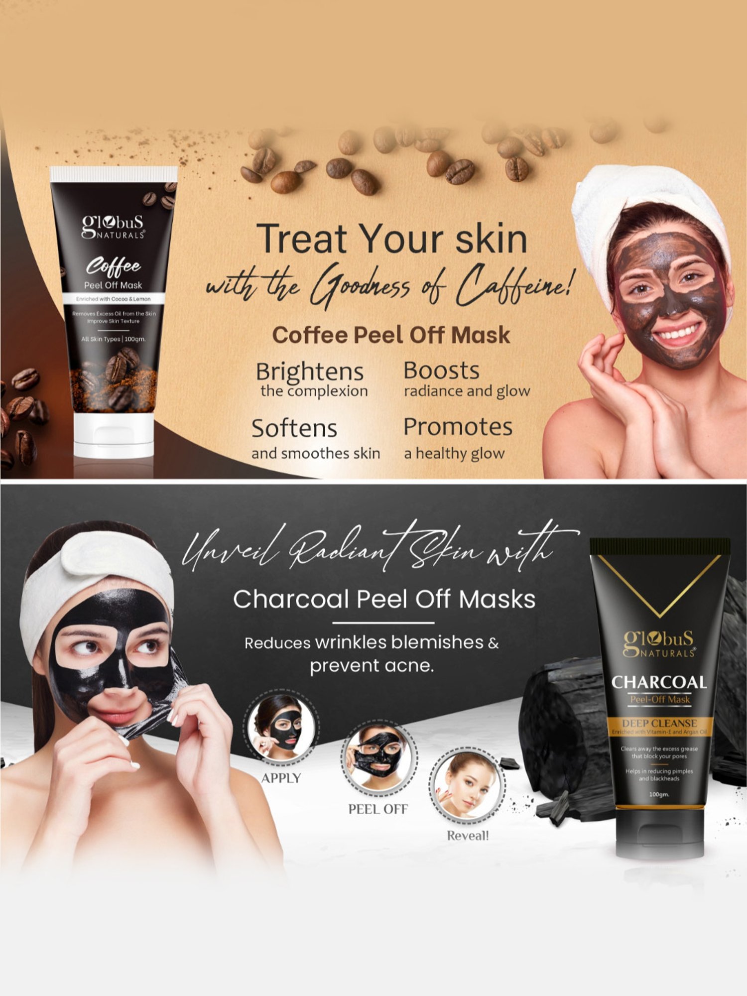 Globus Naturals Coffee & Charcoal Peel-Off Mask Combo