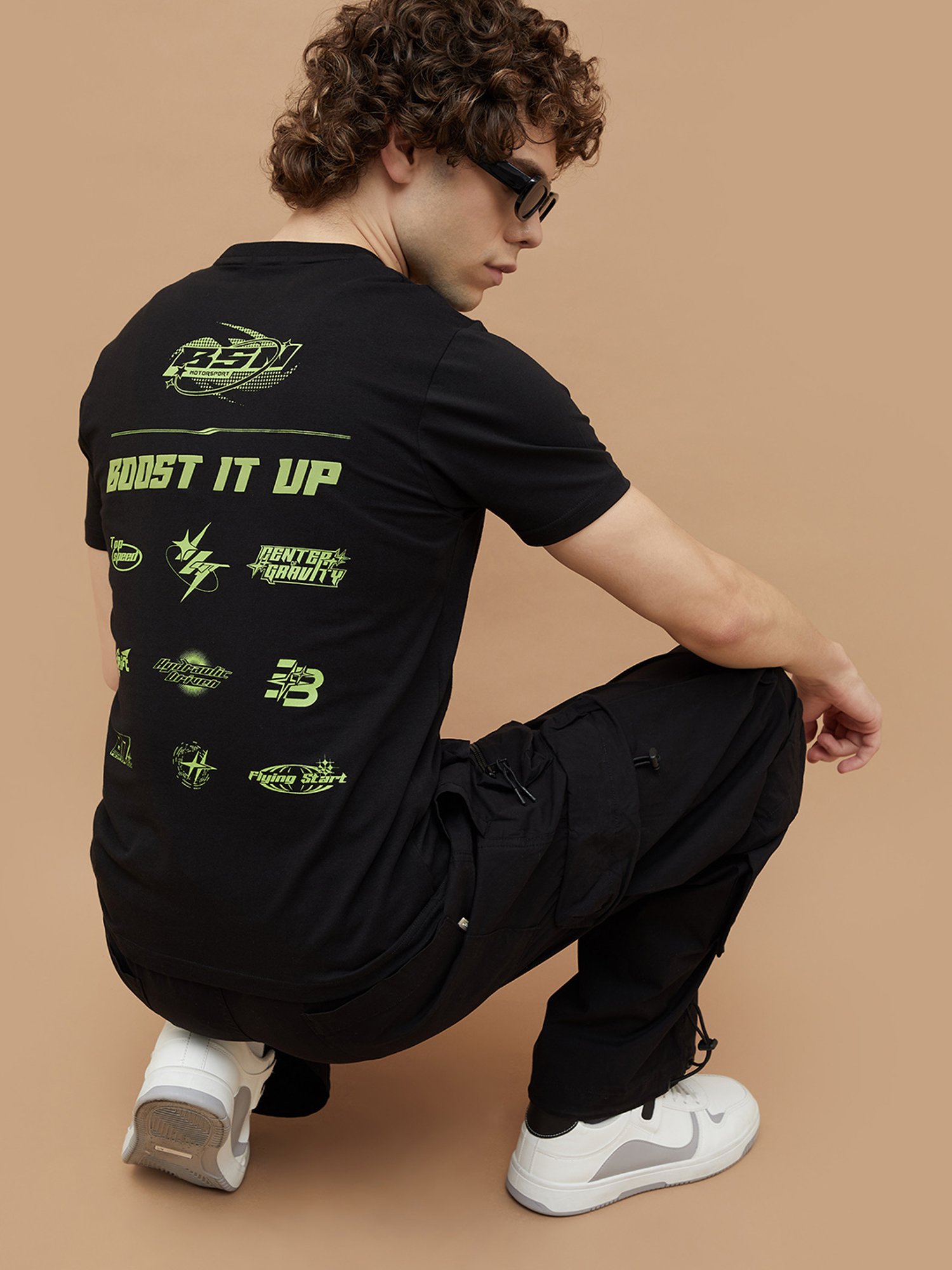 BOSSINI Black Regular Fit Printed Crew T-Shirt