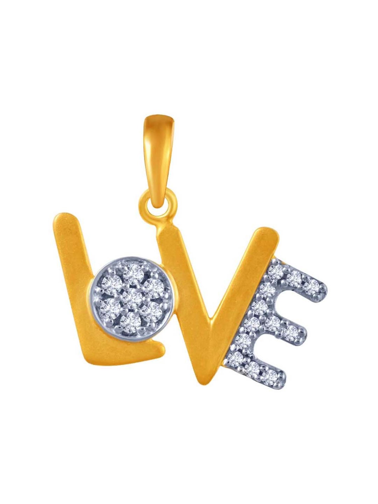 P.C. Chandra Jewellers 14k Yellow Gold Studded 'LOVE' Pendant for Women & Girls