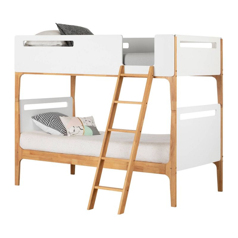 Twin Bebble Modern Bunk Beds  Pure White and Exotic Light Wood  - South Shore