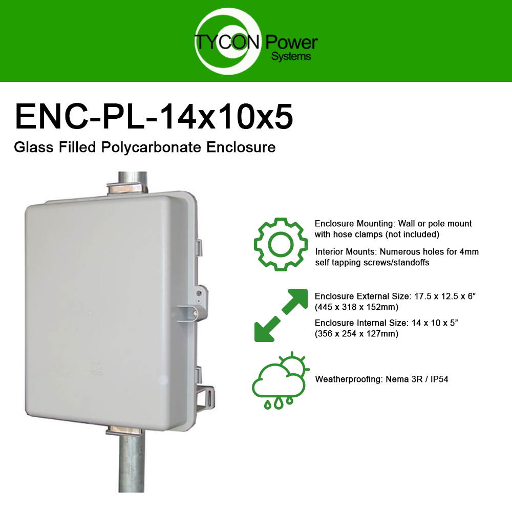 Tycon Power ENC-PL-14x10x5 Weatherproof Polycarbonate Enclosure 14x10x5