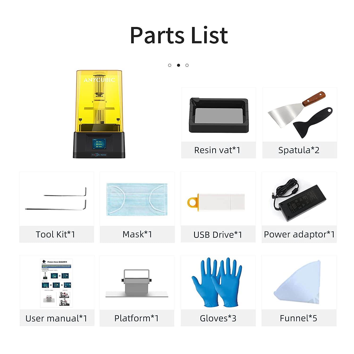 ANYCUBIC Photon Mono 3D Printer UV LCD Resin 3D Printer UV Photocuring with 6.08'' 2K High Resolution Screen Parallel Light Source 8x Anti-aliasing Fast & Off-line Print 130x80x165mm/5.1x3.1x6.5in