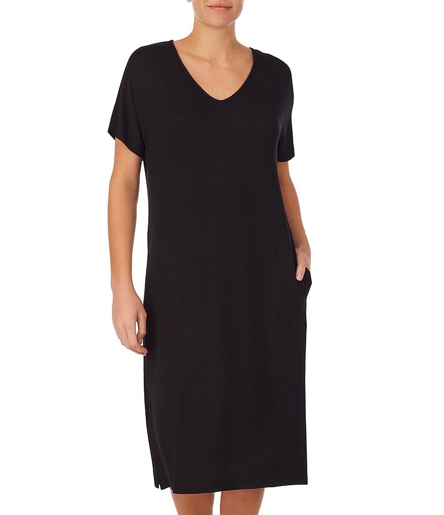 Donna Karan Solid Marled V-Neck Knit Sleepshirt