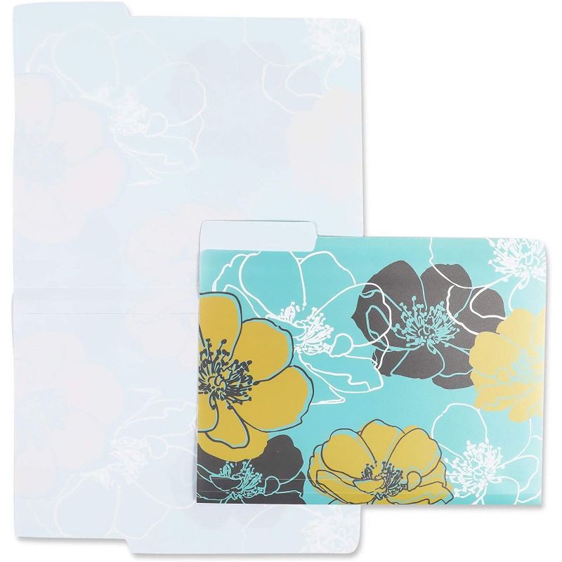 Paper Junkie 6-Pack Floral Plastic File Cabinet Folders with 1/3 Cut Tab A4 Letter Size Document 11.5 x 9 in