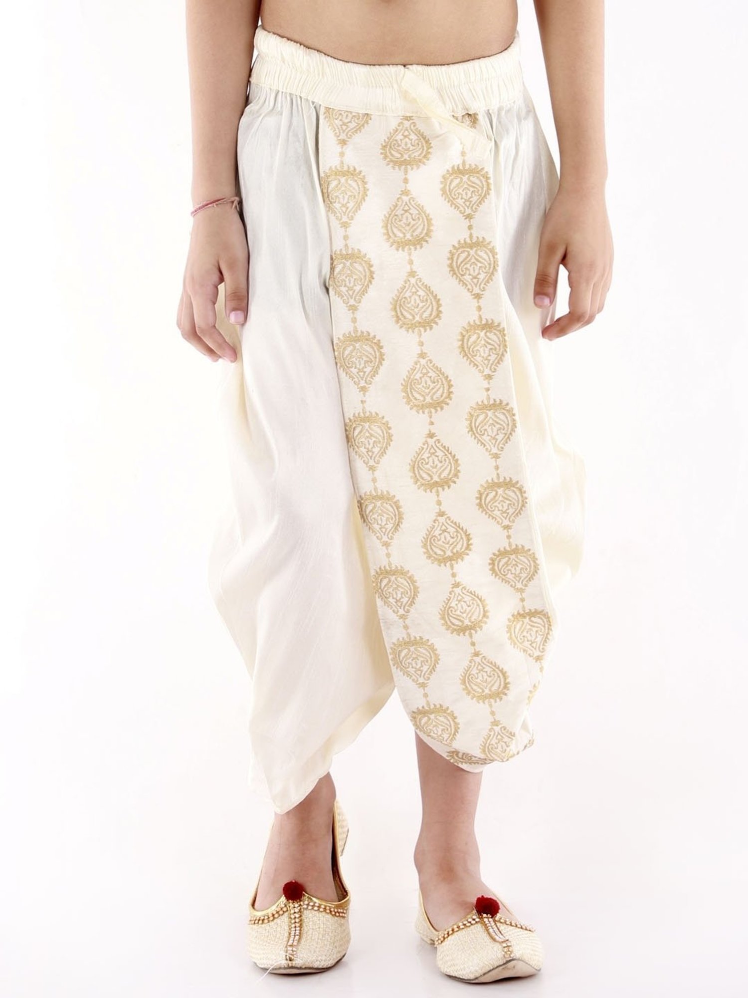 VASTRAMAY Kids Cream Embroidered Dhoti