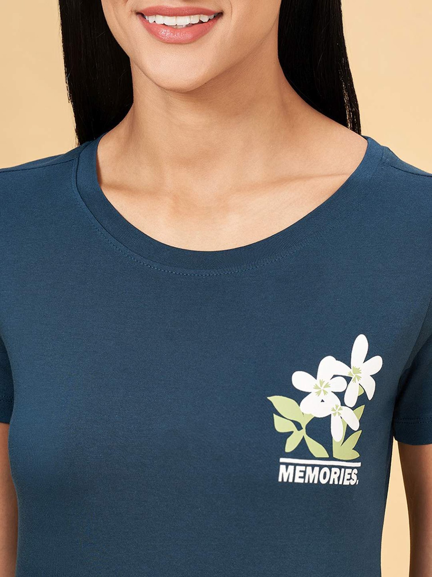 Honey by Pantaloons Blue Cotton Printed T-Shirt