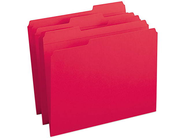 Smead 12734 File Folders, 1/3 Cut, Reinforced Top Tab, Letter, Red, 100/Box