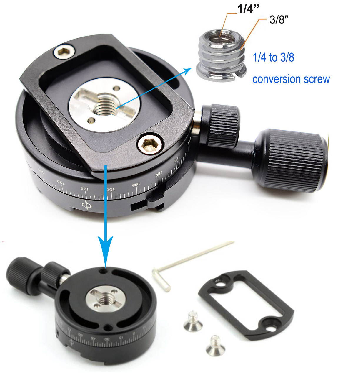 Koolehaoda 360&deg; Panoramic Head Professional Camera Tripod Panoramic Head Holder Universal Quick Release Plate Compatible with RRS/Arca-Swiss (LPC-1 Panoramic Head)