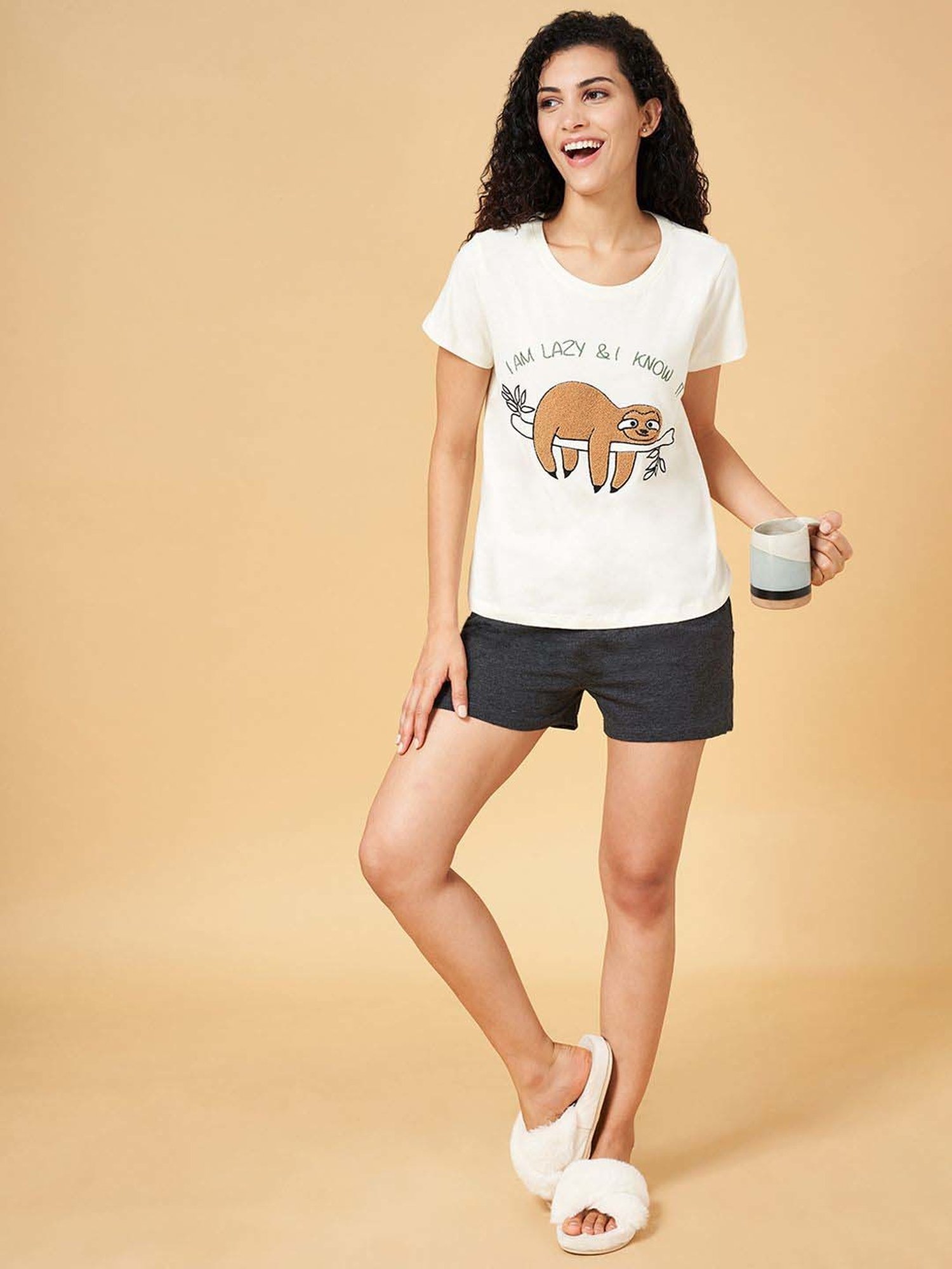 Dreamz by Pantaloons Off-White Cotton Graphic Print T-Shirt