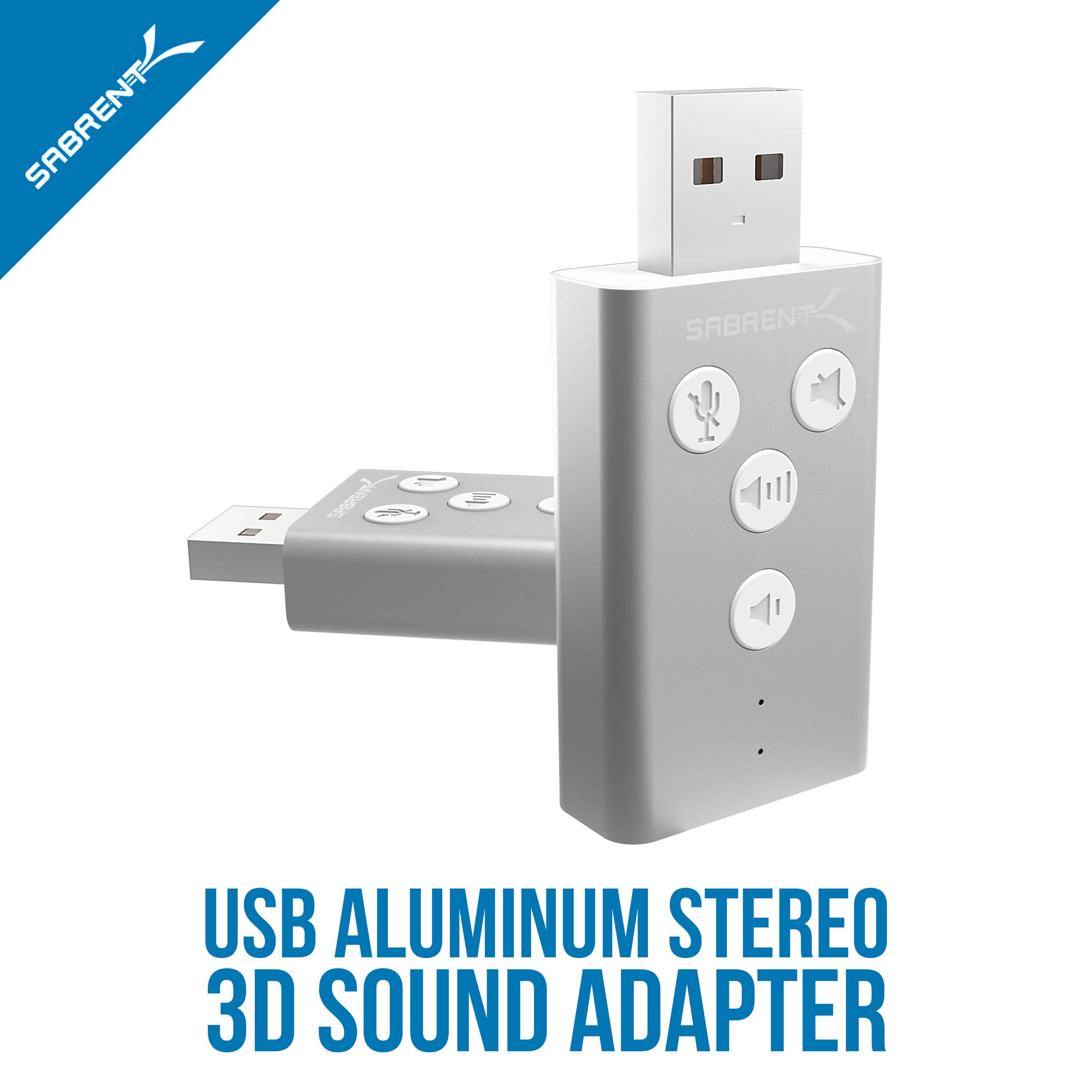 Sabrent Aluminum USB External 3D Stereo Sound Adapter [Black] (AU-DDAB)