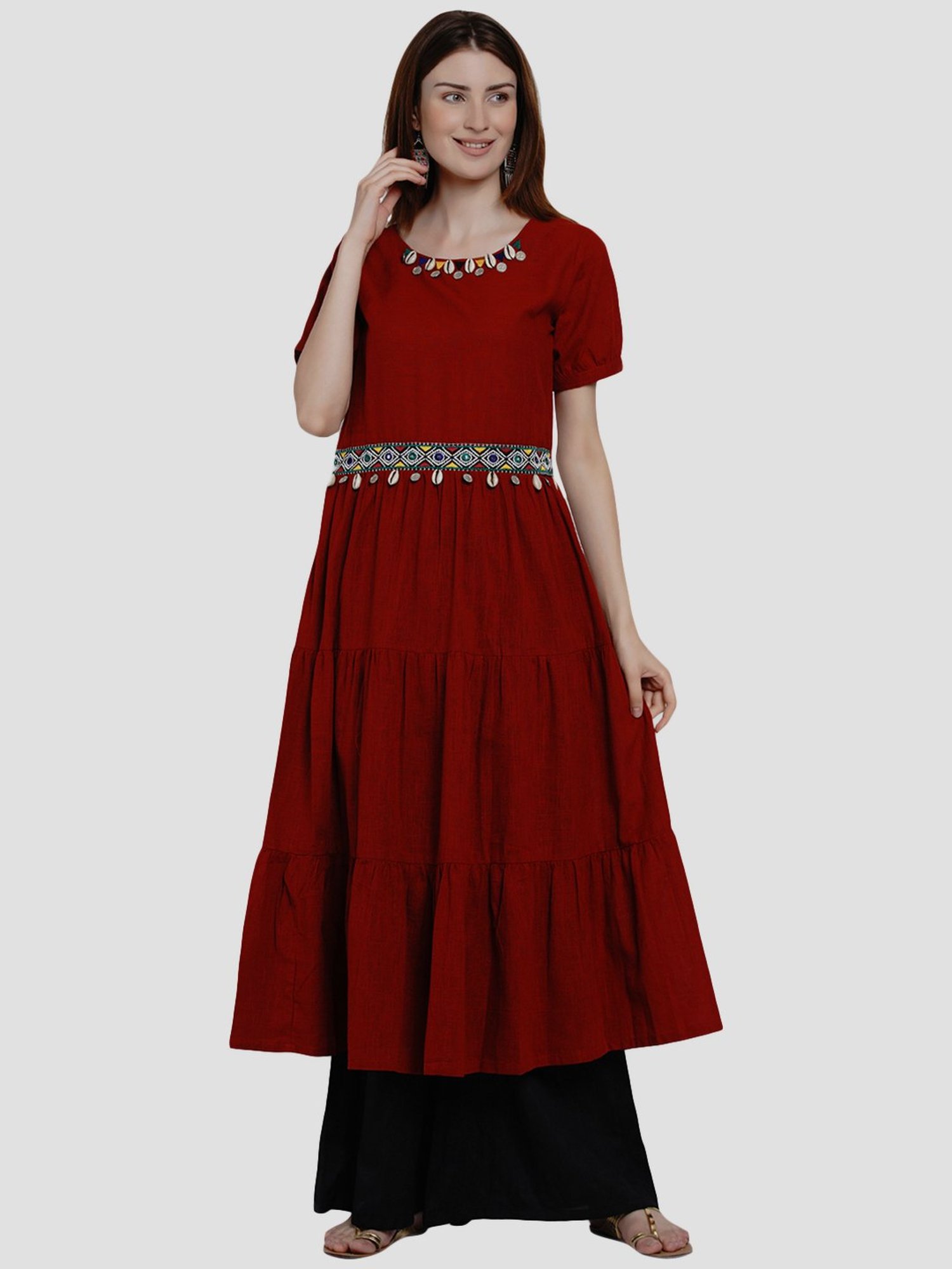 Fusion Beats Light Grey Embroidered A Line Kurta