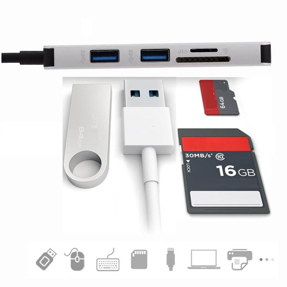 Type-C Card Reader with 3 x USB 3.0 HUB, USB-C to USB SD TF HUB, USB C to SD/TF Card Reader.