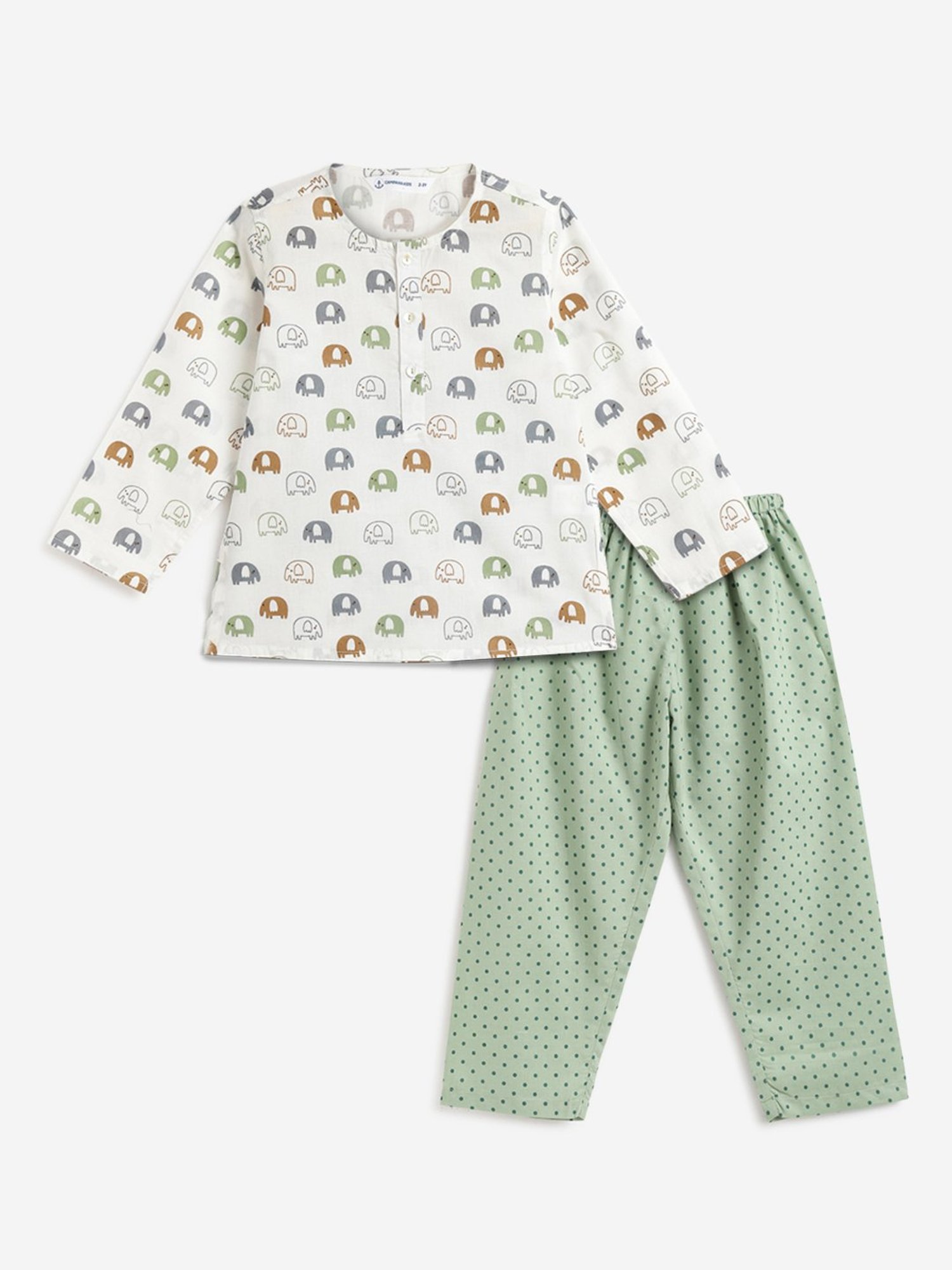 Campana Boys White & Green Printed Full Sleeves T-Shirt with Pants