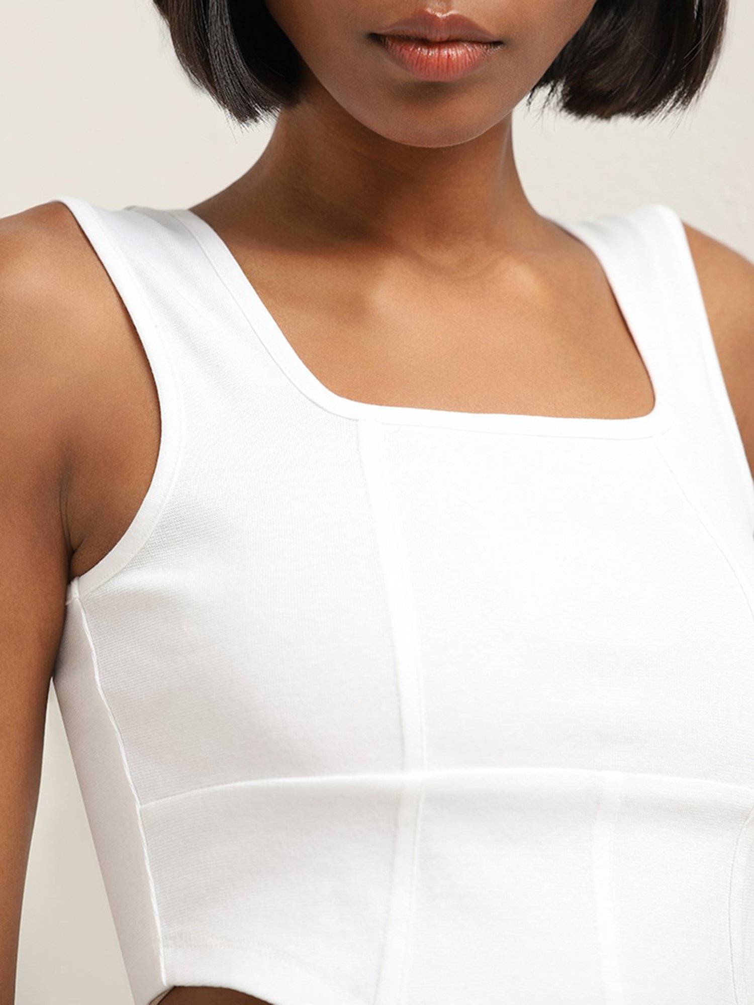 Nuon by Westside White Corset-Style Cotton Blend Top