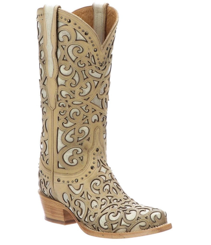 Lucchese Sierra Curly L Leather Studded Western Boots