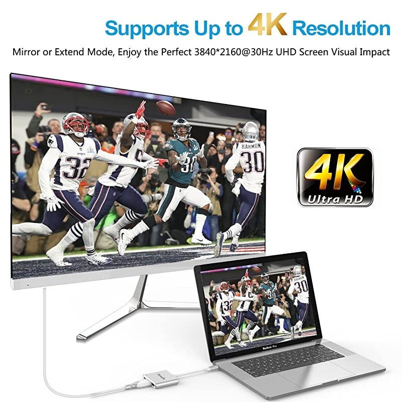 USB 3.1Type-C to HDMI Adapter  4K+USB 3.0+USB-C Converter Cable Charging Port Adapter Cable with Large Projection for MacBook/Chromebook Pixel/Dell XPS13/Yoga 900/Lumia 950Xl